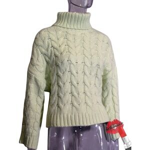 Elie Tahari Turtleneck Sweater Womens Small Lime Green‎ Chunky Knit Cropped NWT